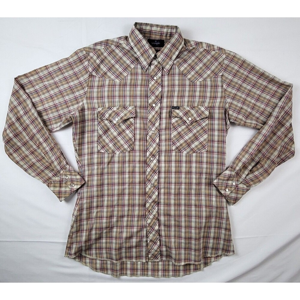 Vintage 90s Wrangler Pearl Snap L/S Shirt Mens M Plaid Western Cowboy Rodeo